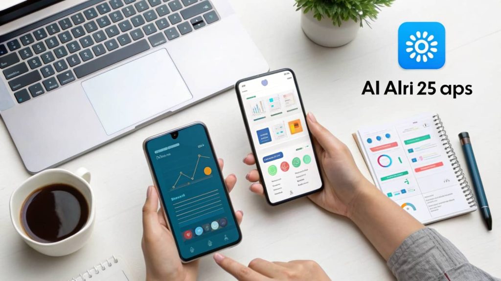 User navigating AI budgeting app interface showing expense categories, savings goals, and real-time alerts on a smartphone screen.