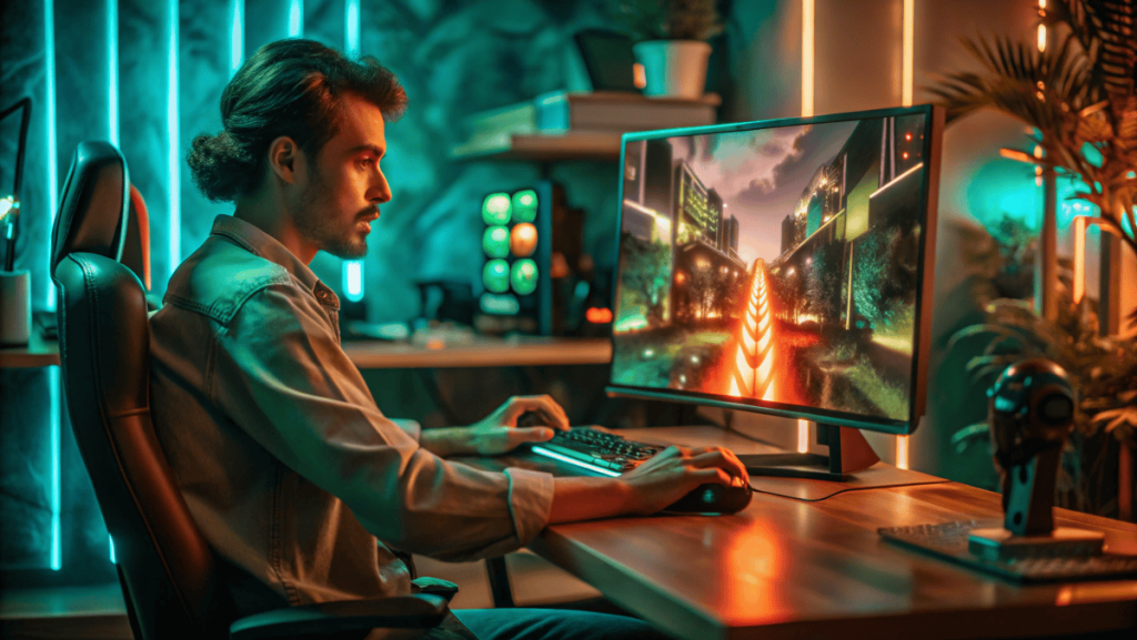 Gamer multitasking with productivity and gaming extensions in Opera GX sidebar.